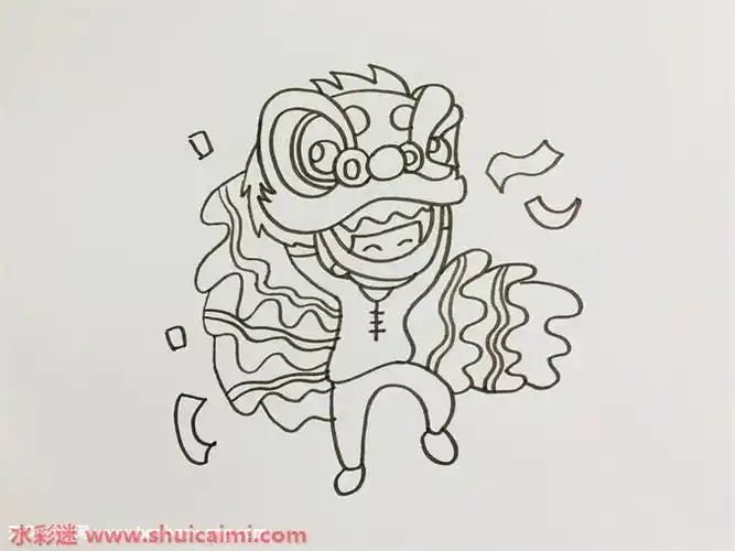 1,首先我们需要画出狮子的头部轮廓,大张着的嘴巴,眼若铜铃,头顶上的