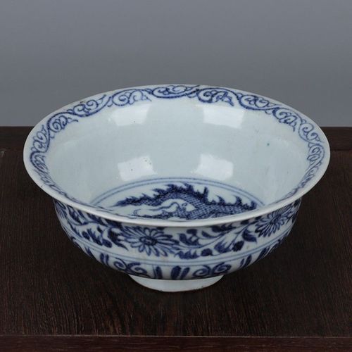 柴窑真元青花龙纹花卉纹大碗 保真瓷器包老古玩古董民间收藏摆件