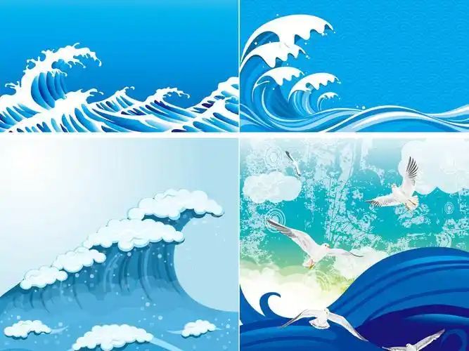 海浪浪花水波波浪纹样cdr格式矢量素材             浪花简笔画带色
