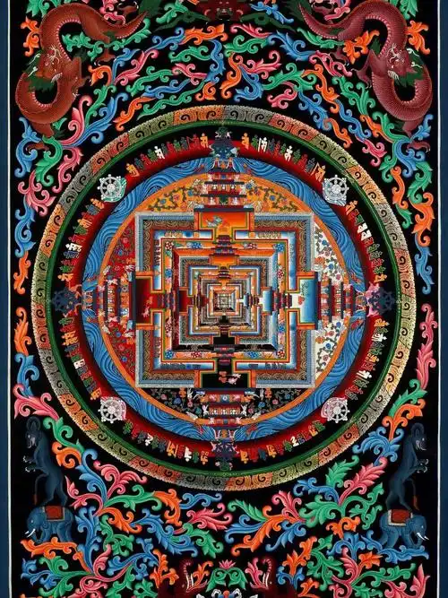 奢华满工·时轮金刚坛城唐卡,jiban lama历时半年有余绘制,实物华丽