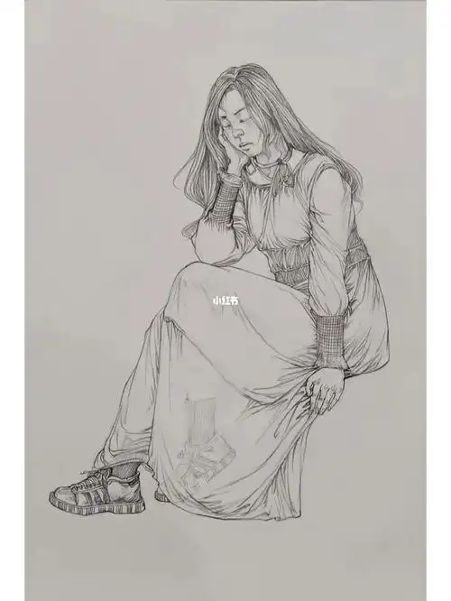 速写站姿裙子