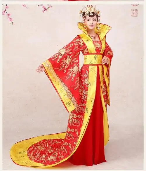 古装贵妃女服装长拖尾红色皇后古典古代戏服演出大码舞台汉服婚礼