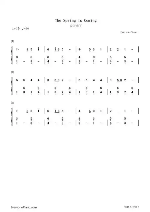 春天来了双手简谱预览1