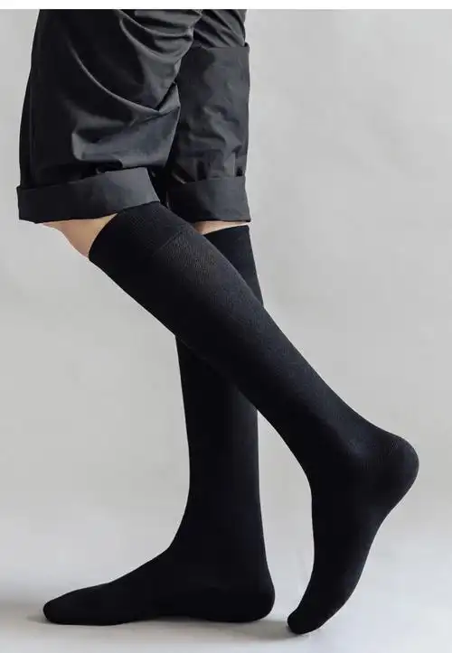 长筒袜男夏季薄款男士加长长款及膝盖长袜棉色商务西装正装袜深灰浅灰