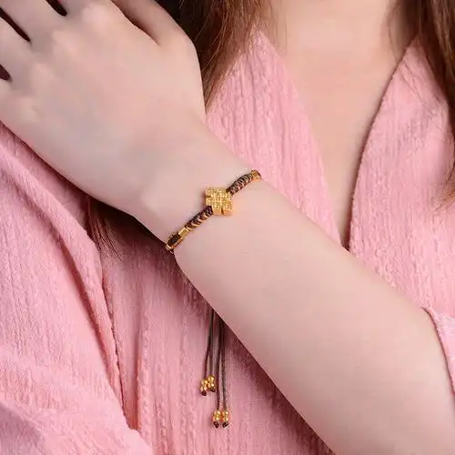 老庙黄金足金手串古法金古韵优品如意结编绳手饰手绳计价官方正品