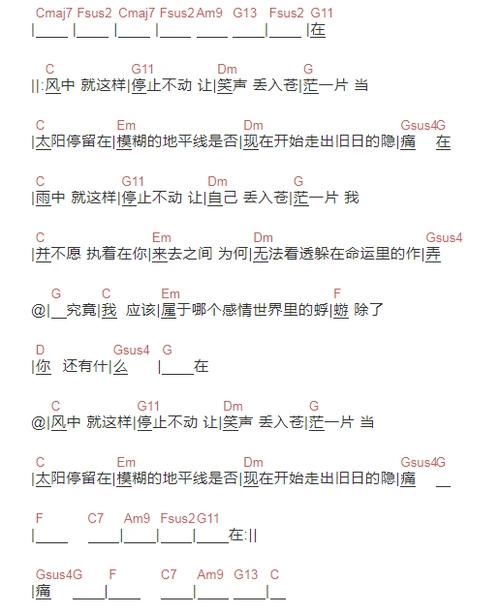 蜉蝣六线谱入门级c调吉他谱简单版齐秦吉他和弦谱初学者简易弹唱版