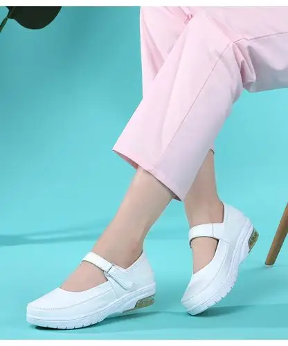 护士鞋 新品新款白色护士鞋女平底医院夏季气垫软底真皮透气防臭不累