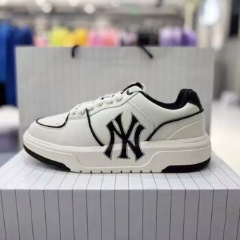 ml复古ny洋基队板鞋厚底增高休闲小白鞋男女学生百搭潮鞋 mlb yn白黑