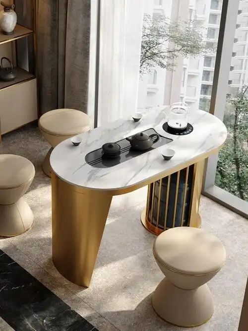 轻奢岩板茶台客厅家用茶道套装带烧水现代设计师款办公室功夫茶桌