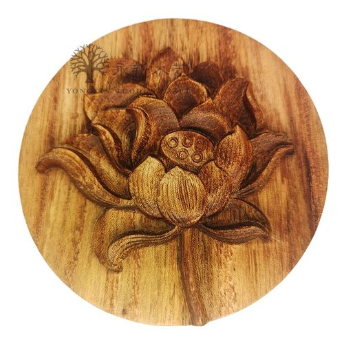 木雕摆件小件 莲花荷花木板木艺手工制作diy素材木雕刻工艺品定制