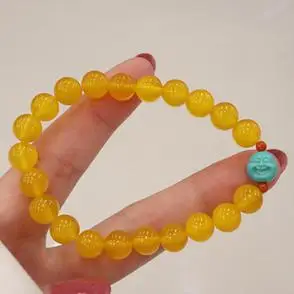 天然黄玛瑙黄水晶手链女兰松小萌佛学生闺蜜手串简约小众珠手饰品