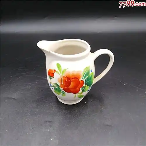 文革年代手绘玫瑰花老杯子公道杯奶杯子文革老瓷器漱口杯老货旧货