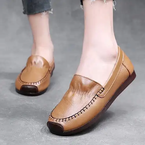 真皮软底休闲单鞋妈妈鞋春秋皮鞋女防滑中老年女鞋软皮舒适豆豆鞋