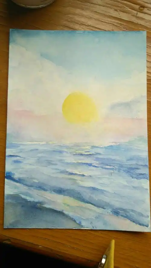 今天的尝试水彩风景,是日出