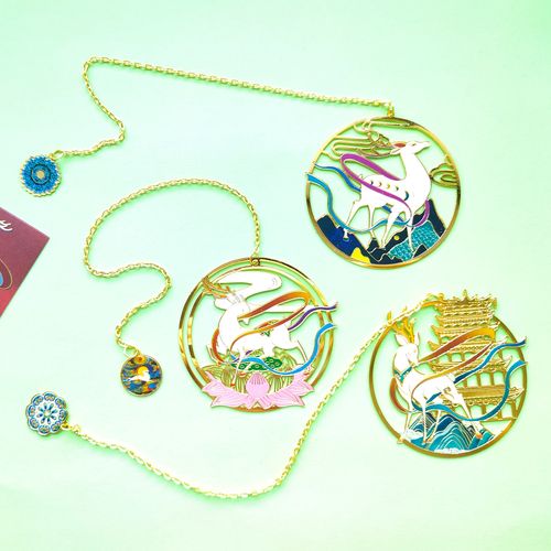 敦煌九色鹿书签莫高窟壁画文创藻井飞天金属镂空文创