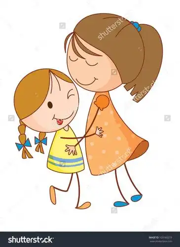 插图2姐妹拥抱-每股收益矢量格式也可在我的投资组合.