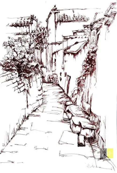 写生季清美明成灵水村上山下乡速写风景写生作品1