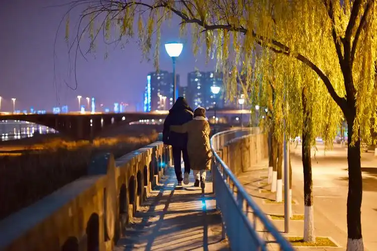 新年的第一天饭后散步爸爸妈妈的背影