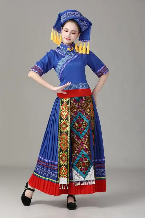 广西壮族舞蹈演出服女56个民族服装跳舞服装少数民族表演服女装 宝石