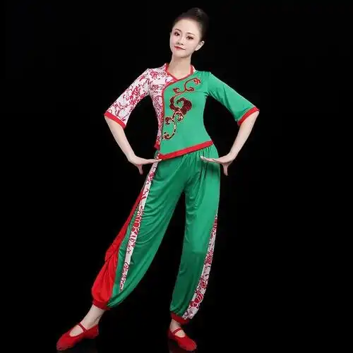 新品中国风秧歌服装新款套装新款中老年女跳舞蹈服广场舞演出服秋