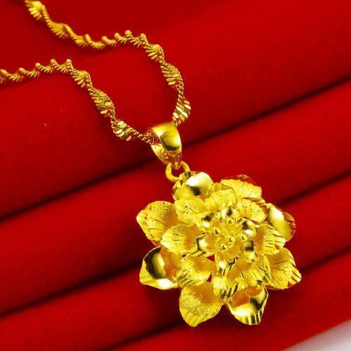 正品黄金项链吊坠女款9999足金大花朵坠子结婚首饰送妈妈真金素金