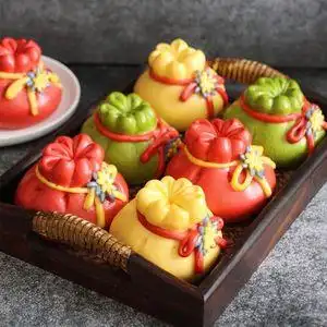 现做现发果蔬小馒头彩虹五色福袋喜宴上供花馍馍端午送礼盒单个