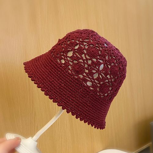 日系手工钩织镂空盆帽女韩版春夏新款透气钩花帽子