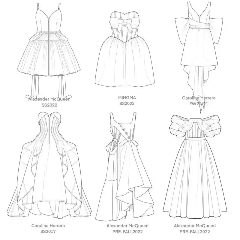 一周手绘礼服裙款式图合辑