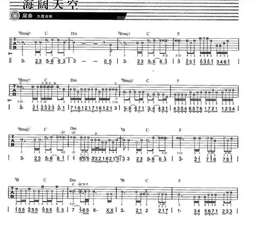 谁有海阔天空beyond的结尾solo吉他谱