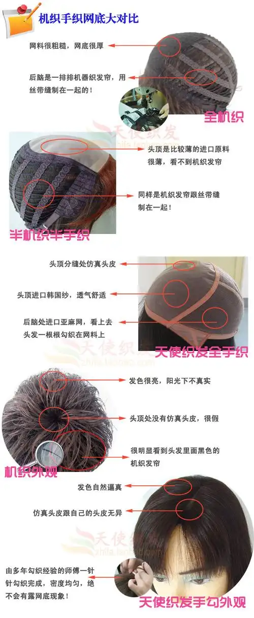 【天使织发】定做真人发假发 女士短发 全手勾短发头套 脱发白发_7折