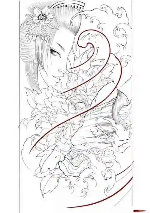 艺伎 线条 纹身手稿