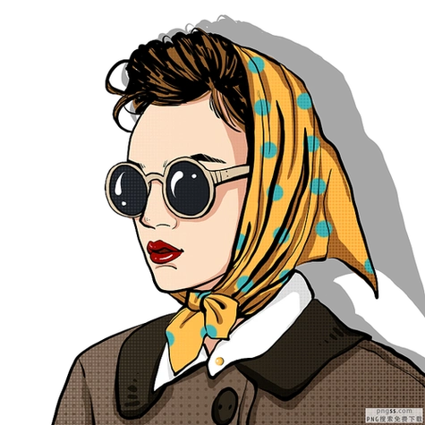 潮流促销电商复古购物卡通手绘墨镜女郎人物头像时尚视觉系