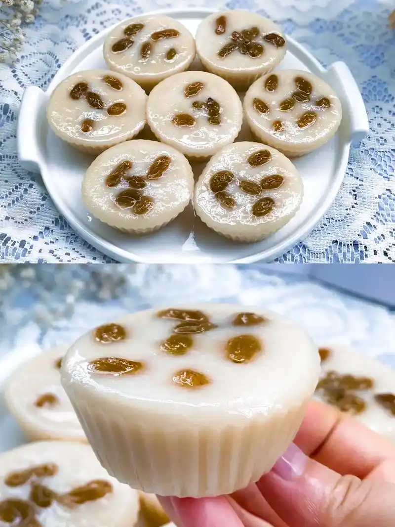 免烤箱✨奶香葡萄干糯米糕💞.#创作灵感 #葡萄干糯米糕#抖 - 抖音