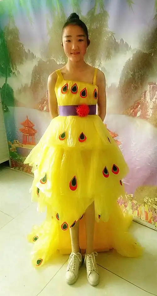 女儿童手工制作diy表演服幼儿园t台创意时装秀表演服走秀环保服装