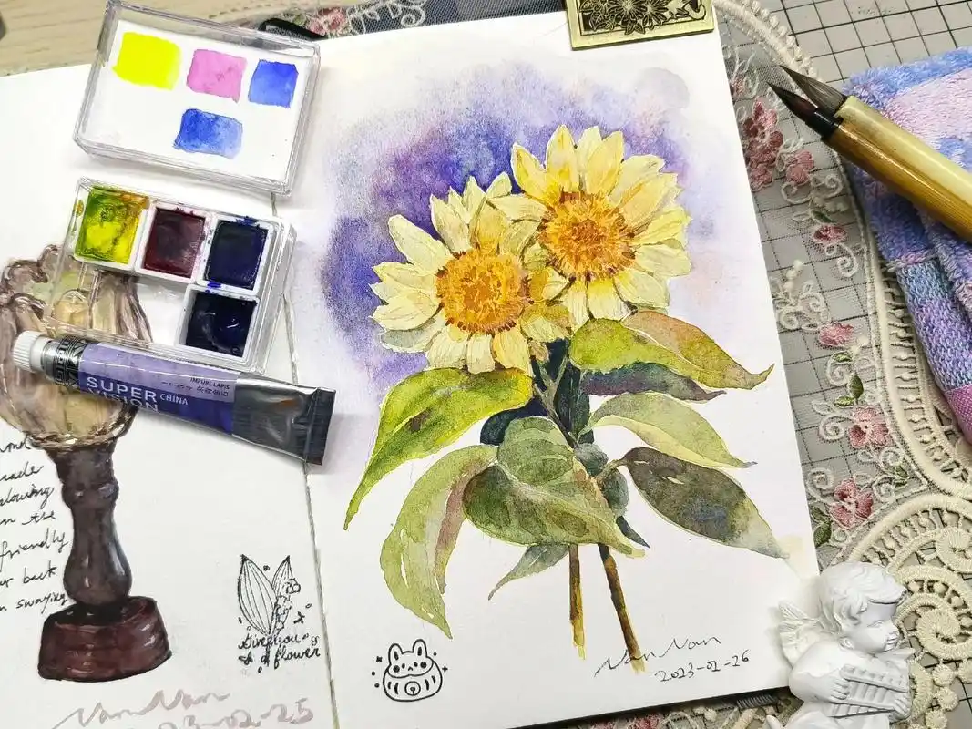 尘埃物志水彩向日葵有一点步骤