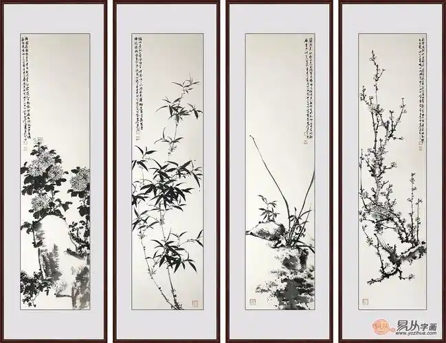 画芯(未装裱)尺寸:136*34cm*4材质:宣纸性质:手绘原稿规格:四条屏用途