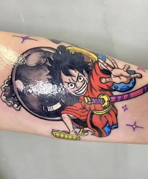 和之国路飞纹身图片_手臂水彩海贼王纹身图案