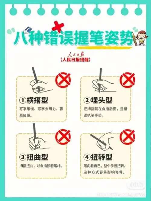 这8种错误握笔姿势很多小朋友都有,来自查7167掌握正确练字口诀图