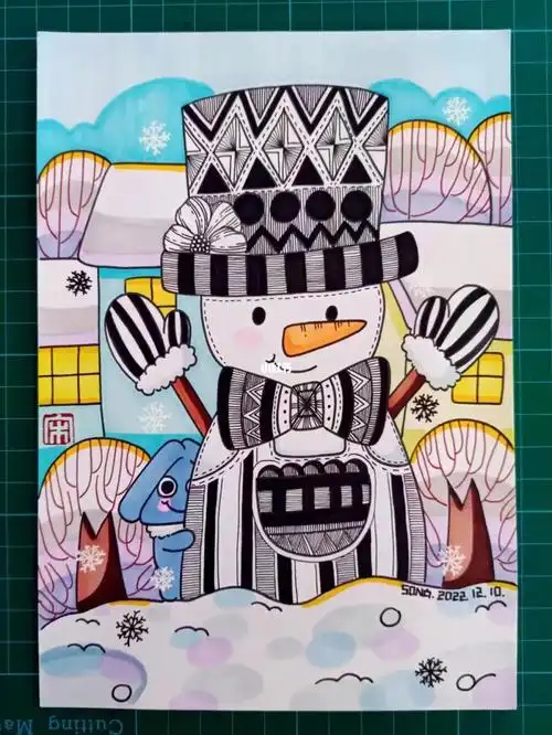 多乐绘  #雪人  #小雪人  #画画  #马克笔  #装饰画  #插画  #绘画