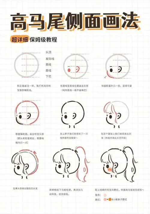 原创教程手把手教你画侧颜高马尾少女