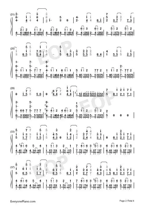 rise-终将成为你ost双手简谱预览2-钢琴谱文件(五线谱,双手简谱,数字