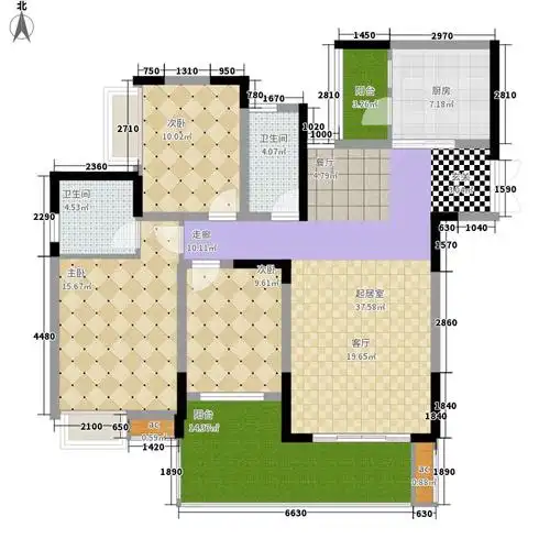 金科绿韵康城3室0厅2卫1厨107.75㎡户型图
