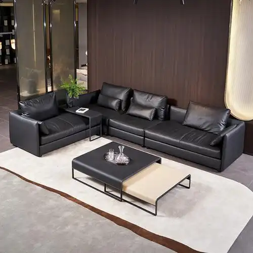 意大利真皮沙发头层牛皮转角组合客厅大户型办公室羽绒直排三人位