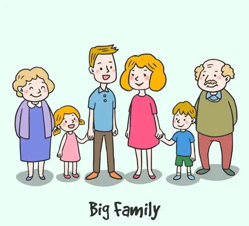 创意幸福六口之家矢量素材