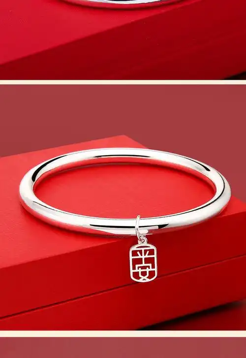 银手镯女 年轻款2021新款s999足银镯子小众送妈妈闺蜜生日礼物 光面带