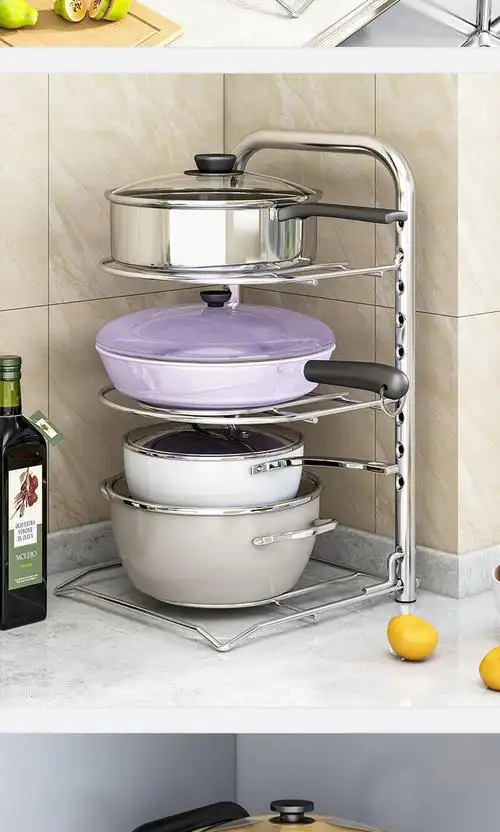 厨房放锅架子置物架台面锅具收纳架电饭煲三角架橱柜内分层水槽架本色