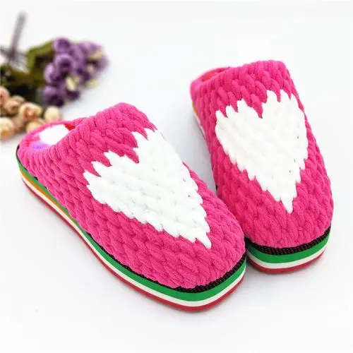 冬季少女心形手工编织拖鞋材料包钩针冰条线粗毛线鞋底勾鞋教程