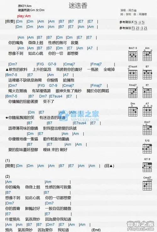 周杰伦《迷迭香》吉他谱-c调编配弹唱