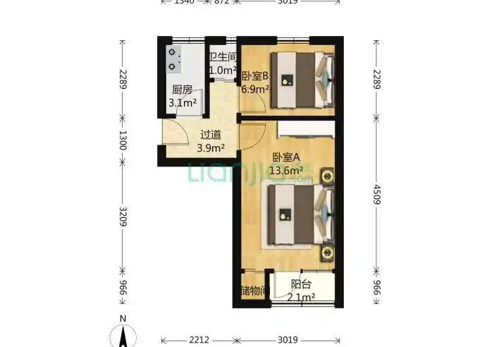 小关街 2室0厅1卫 40㎡ 户型