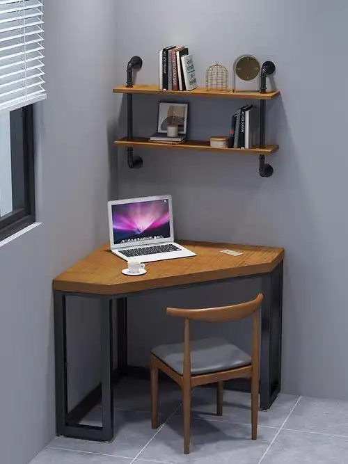 实木转角书桌书架一体电脑桌小户型墙角轻奢简约现代三角写字桌子